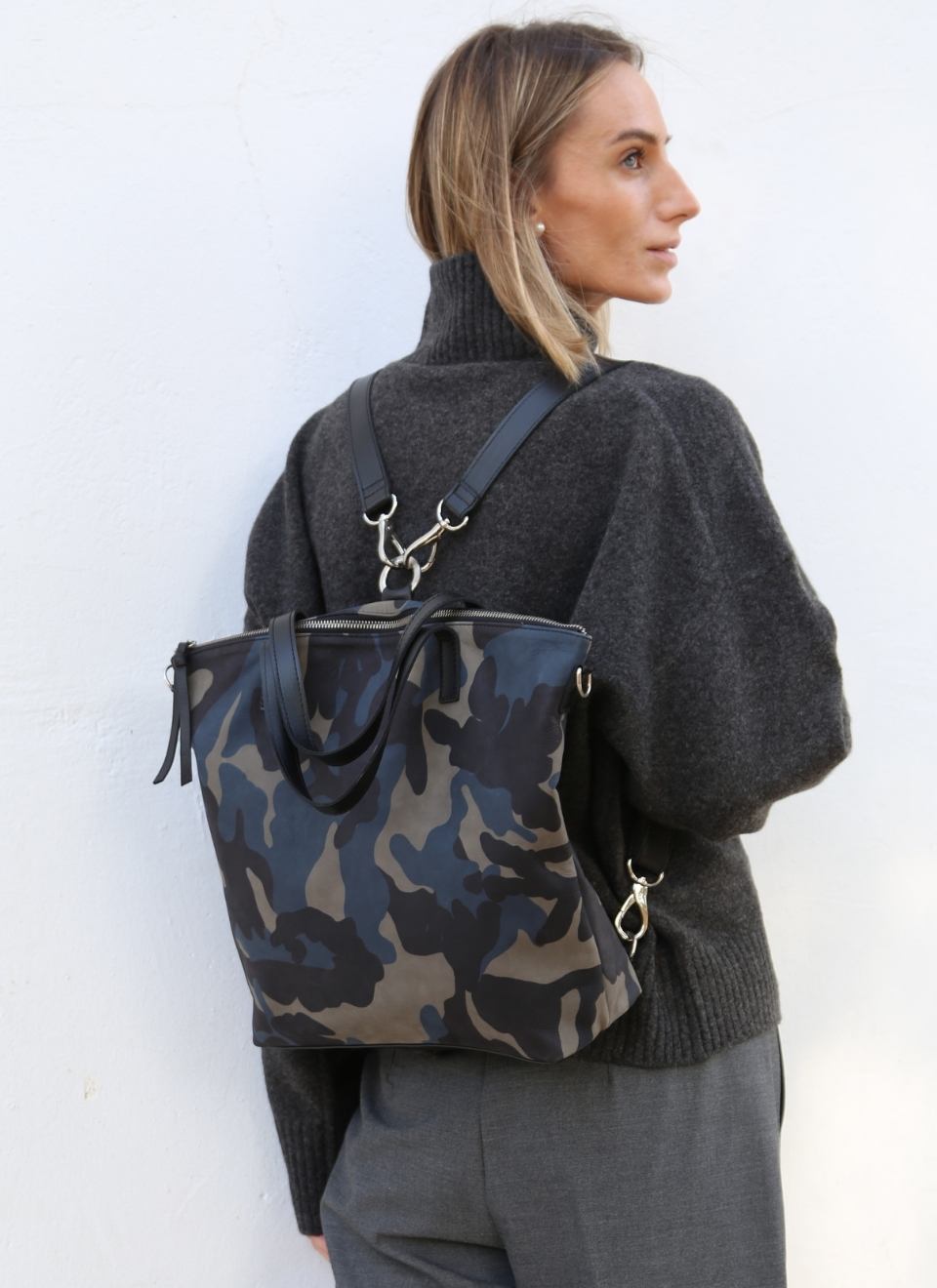 Camouflage leather bags: original, elegant and unisex