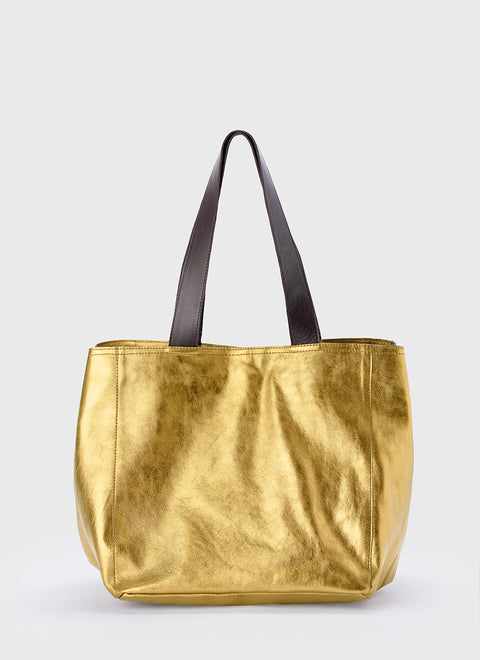 Bolso Shopping Piel Metalizado Dorado