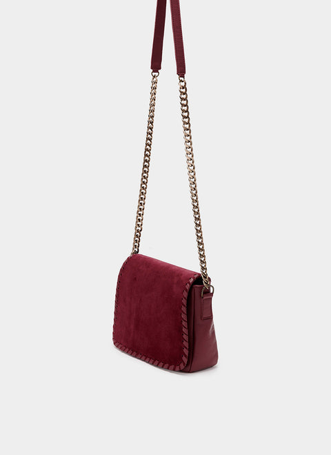 Bolso Bandolera Burdeos Solapa Ante