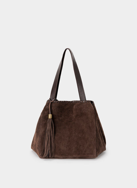 Bolso Tote Ante Marrón Chocolate Borlón