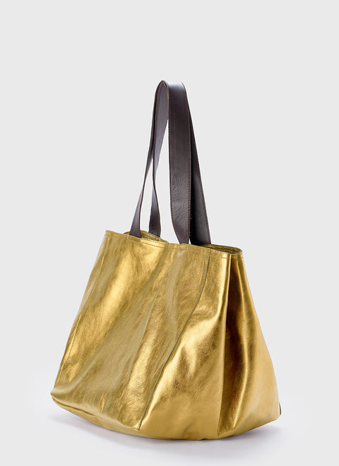 Bolso Shopping Piel Metalizado Dorado