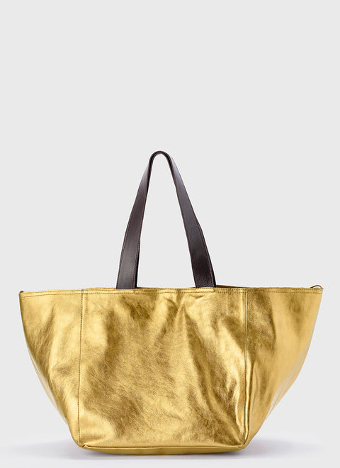 Bolso Shopping Piel Metalizado Dorado