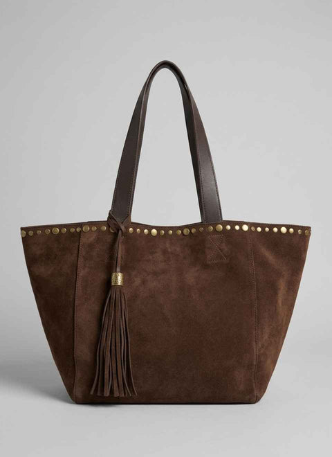 Bolso Tote Ante Marrón Tachas