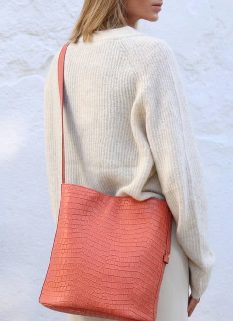 Bolso Cubo Piel Coral Bucket