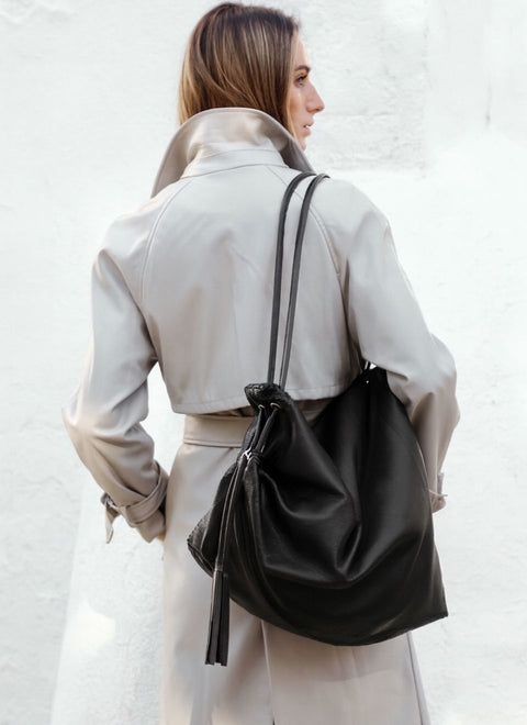 Bolso Grande Bandolera Piel Negro