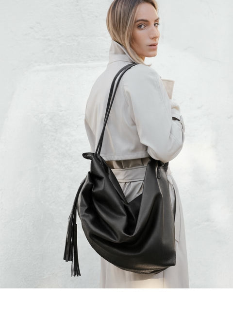 Bolso Grande Bandolera Piel Negro