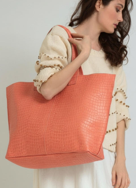 Large Camel Maxi Leather Bag