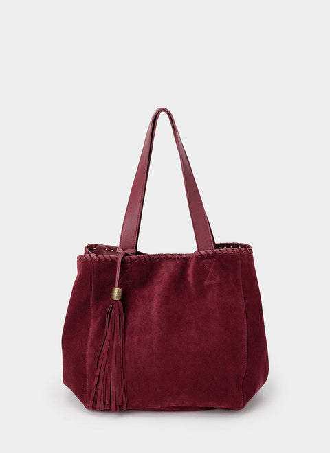 Bolso Tote Ante Marrón Chocolate Borlón