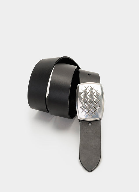 Black belt with large silver buckle