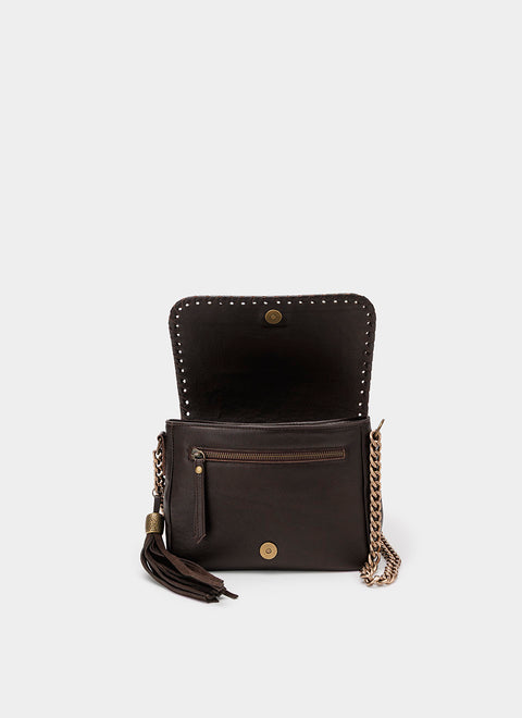 Bolso Bandolera Marrón Solapa Ante