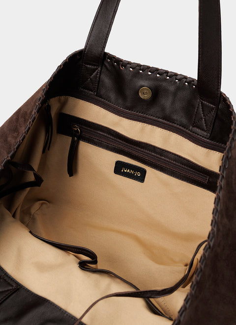 Bolso Tote Ante Marrón Chocolate Borlón
