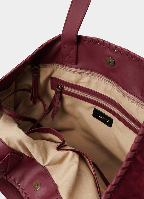 Bolso Tote Ante Burdeos Borlón