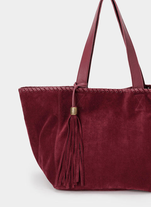 Bolso Tote Ante Burdeos Borlón