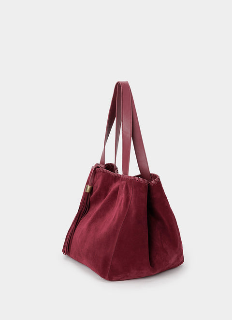 Bolso Tote Ante Burdeos Borlón