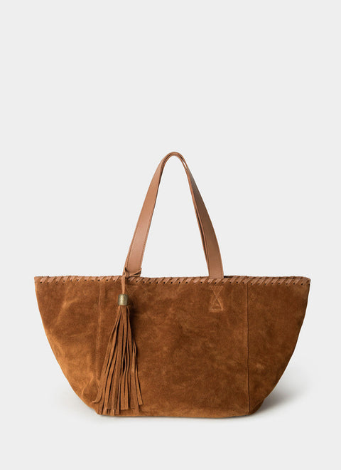 Bolso Tote Ante Coñac Borla