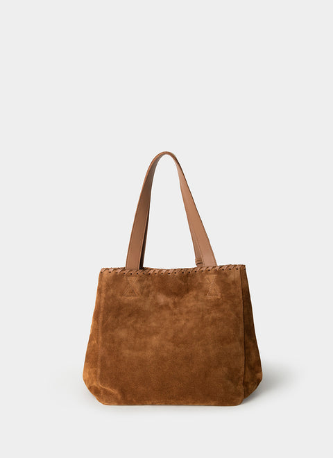 Bolso Tote Ante Coñac Borla