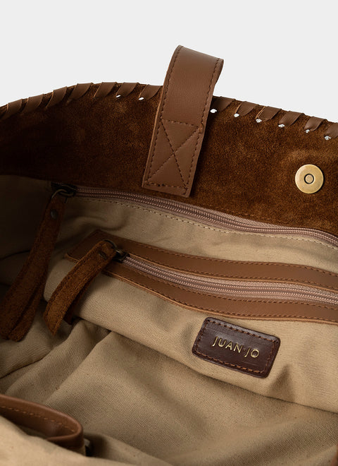 Bolso Tote Ante Coñac Borla