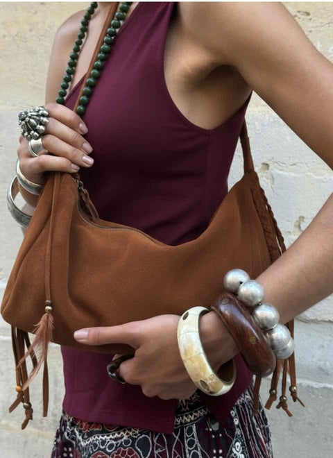 Bolso Ante Flecos Coñac Yuma