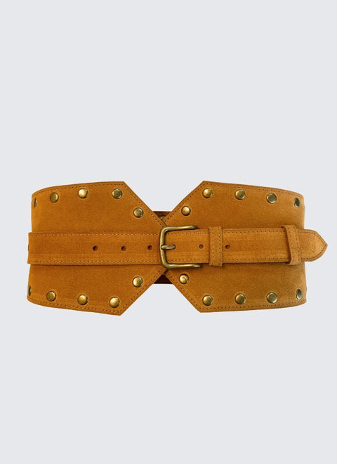 Cinturón Ante Marrón Mujer Tachas Tonia