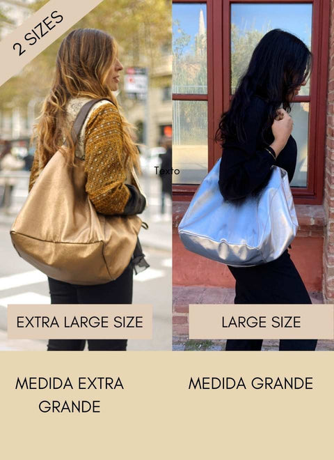 Bolso Grande Plateado Piel