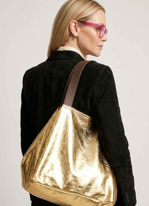 Bolso Shopping Piel Metalizado Bronce
