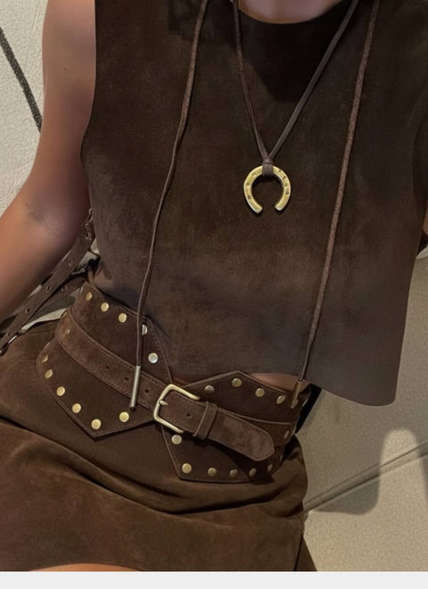 Cinturón Ante Marrón Mujer Tachas Tonia