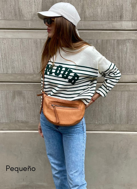 Camel Leather Half Moon Bag