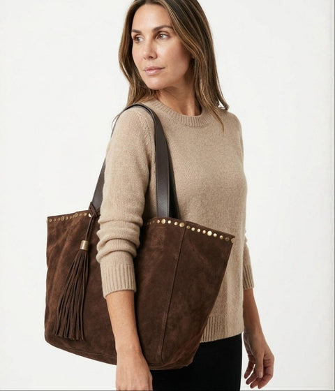 Bolso Tote Ante Marrón Tachas