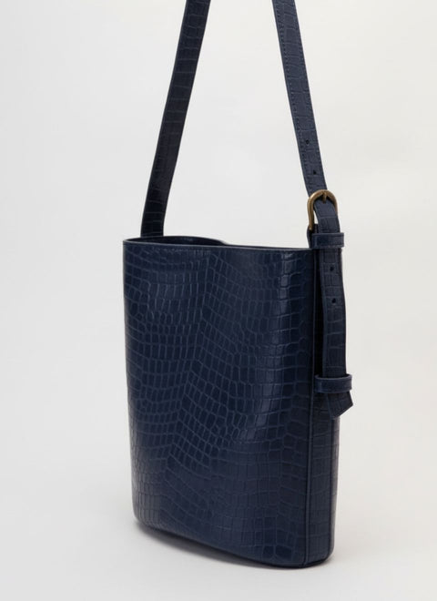 Bolso Cubo Piel Azul Marino Bucket