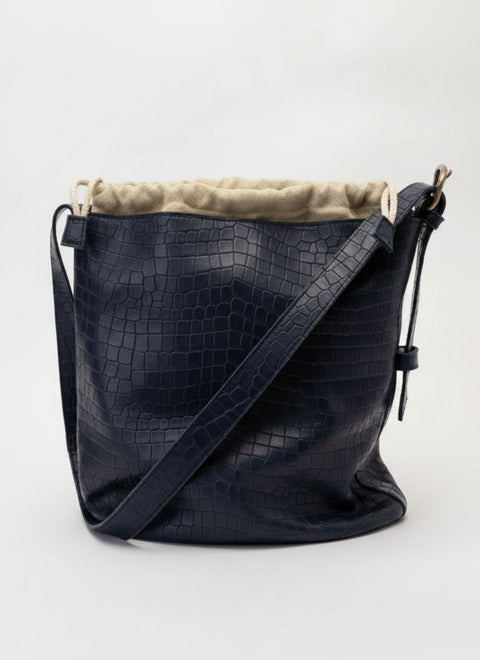 Bolso Cubo Piel Azul Marino Bucket