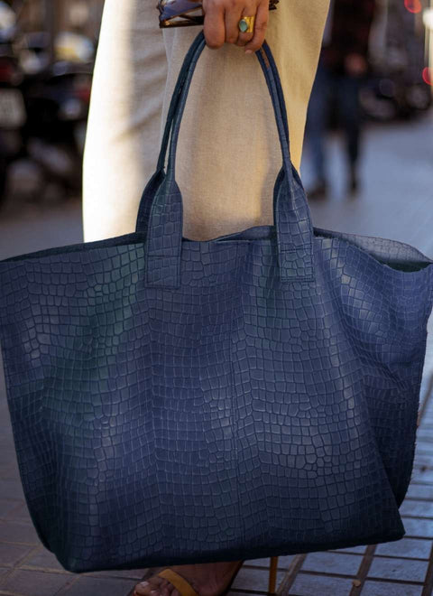 Large Black Leather Tote Bag - Maxi