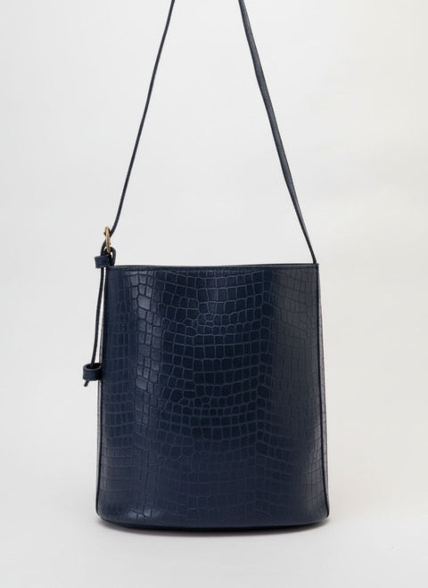 Bolso Cubo Piel Azul Marino Bucket