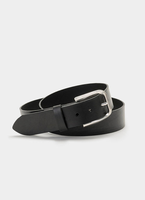 Alex Black Leather Belt with Silver Buckle
