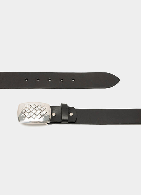 Black belt with large silver buckle