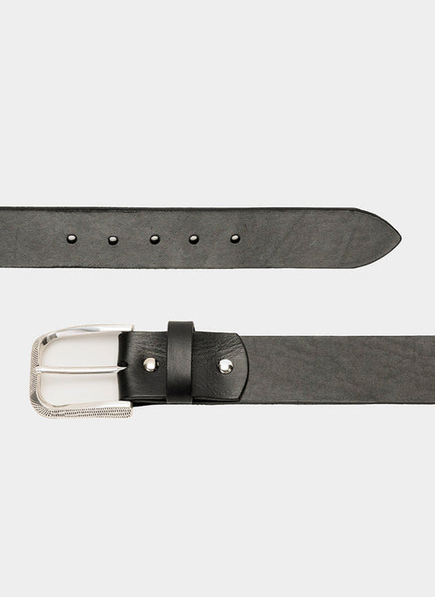 Alex Black Leather Belt with Silver Buckle