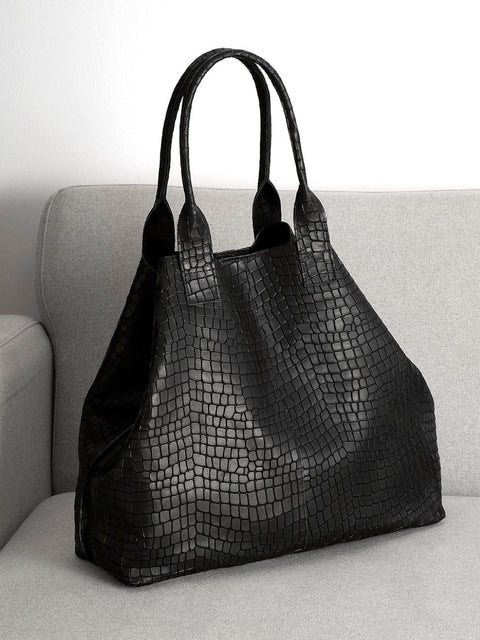 Large Black Leather Maxi Bag