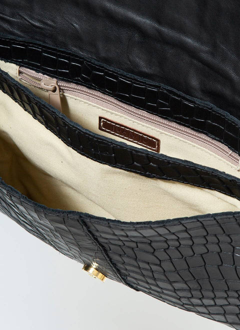 Bolso Negro Fiesta Piel Grabada