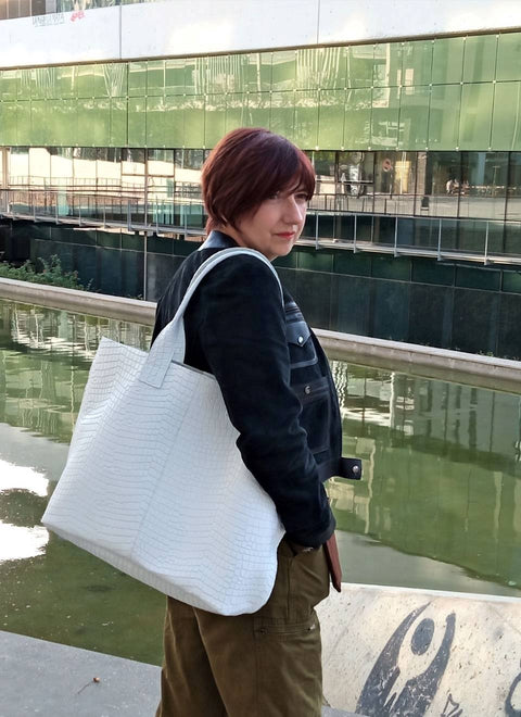Maxi White Leather Bag