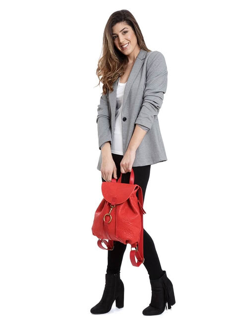 Oslo Red Woman Leather Backpack