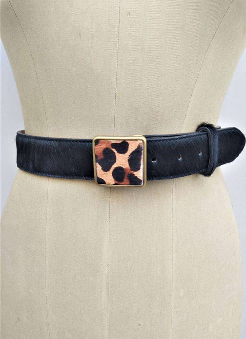 Black Buckle Fur Leopard Belt