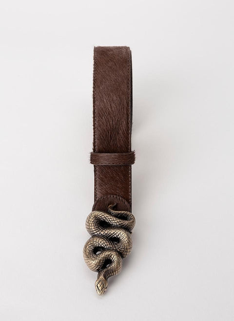 Brown Fur Snake Buckle Belt