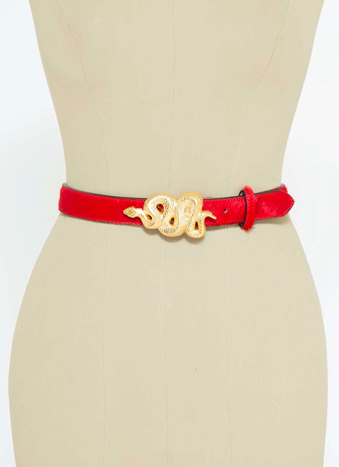 Red Serpentine Golden Buckle Belt