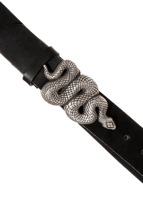 Black Leather Snake Buckle Belt